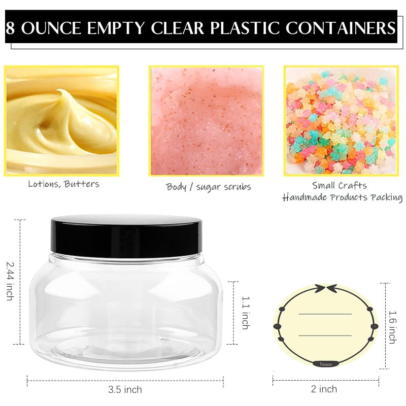 TUZAZO 8 Oz Plastic Container Tuscany Jars with Lids BPA Free, 24 Pack Empty Round Clear Cosmetic Containers Body Butter Jars for Lotion, Cream, Gel, Sugar Scrub - Image 2